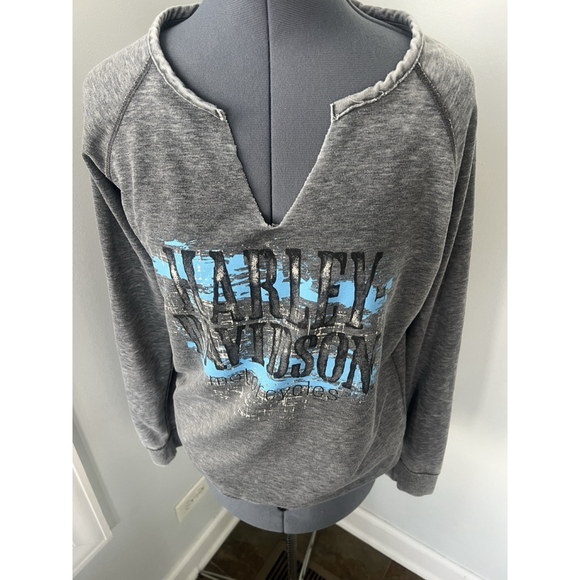 Harley-Davidson Fox River St. Charles IL Sz large Gray Split Neck Sweatshirt - Picture 5 of 16